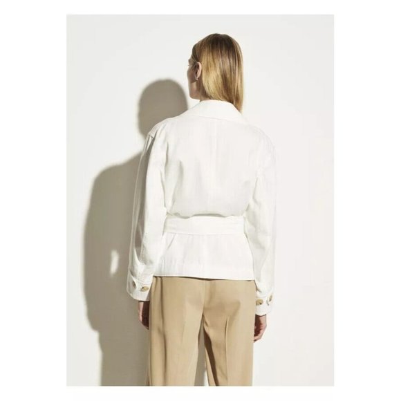 Vince Women's Size L White Belted Cropped Jacket Soft Cotton Long Sleeve NWT 495 - Picture 7 of 12